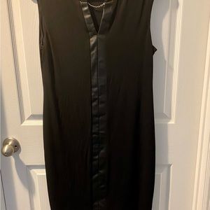 Calvin Klein V-Neck Dress with Gold Chain and Leather like Trim